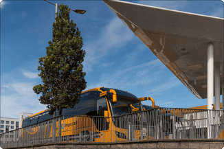 Yellow bus at depot