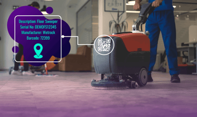A QR code that can be scanned by mpro5 to get information on an asset, in this case a floor sweeping machine