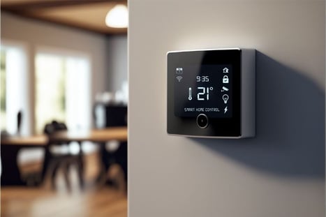 Smart home thermostat on wall