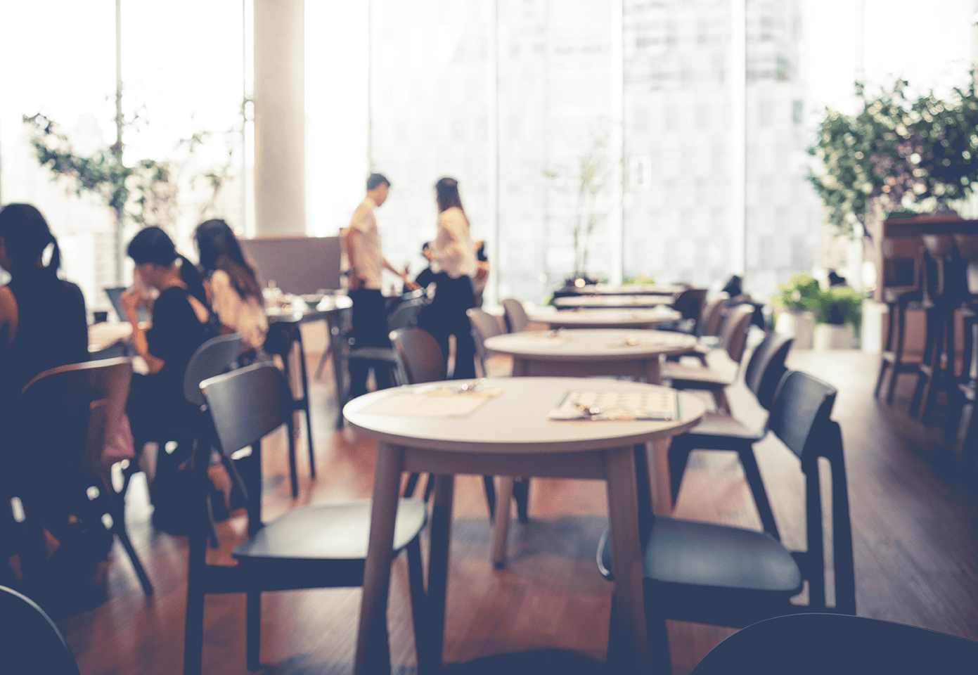 a coporate cafeteria in soft focus