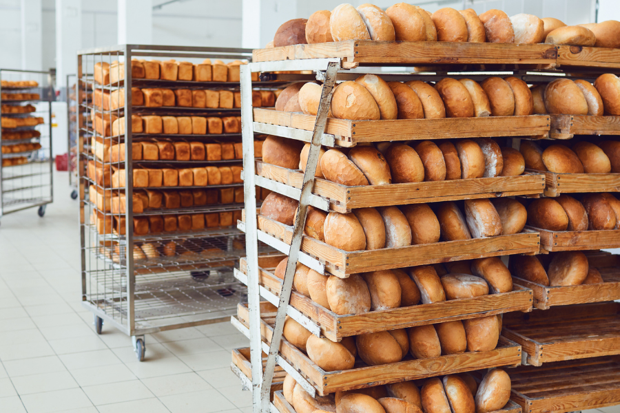 Bread stacked on racks