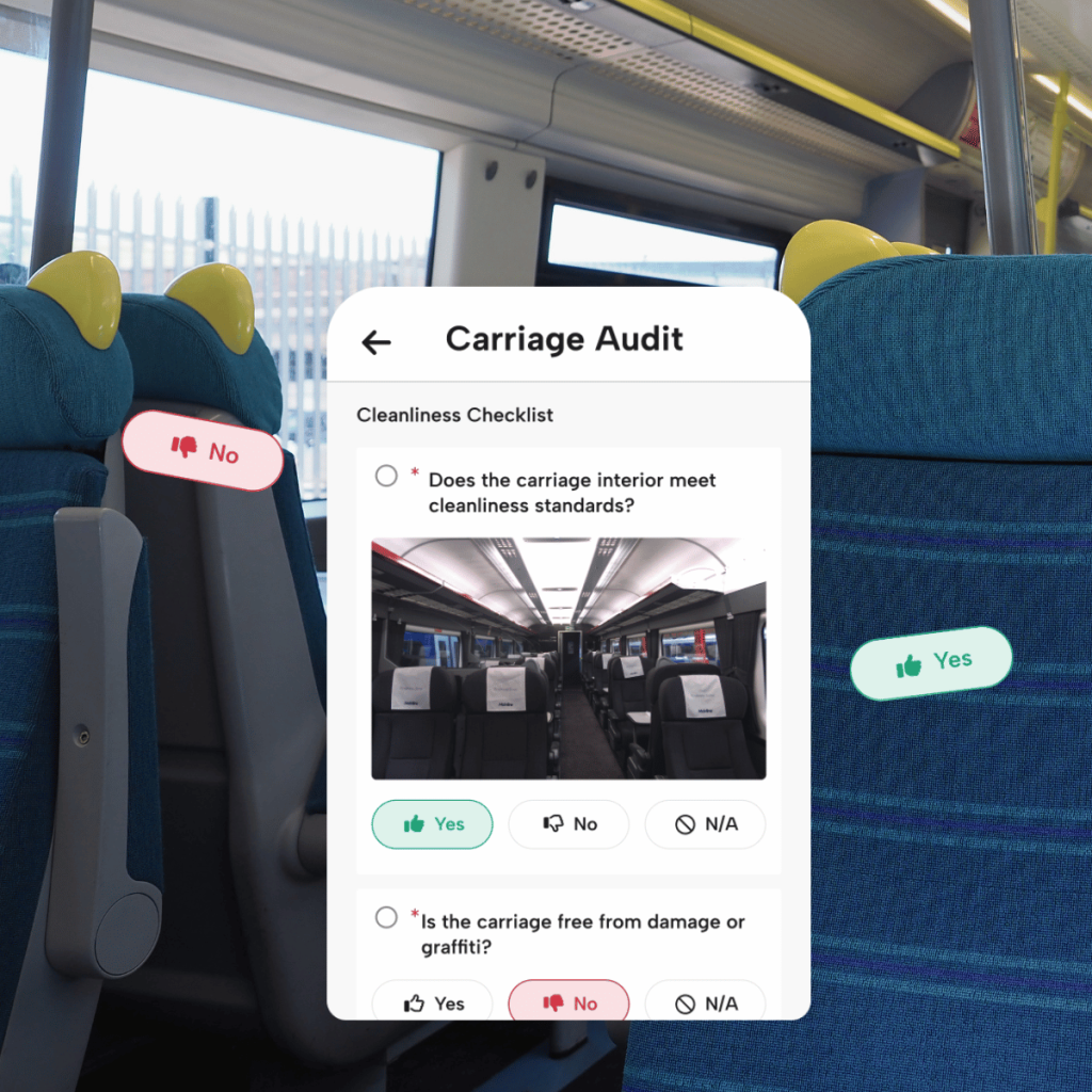 Inside a train carriage with mpro5 UI